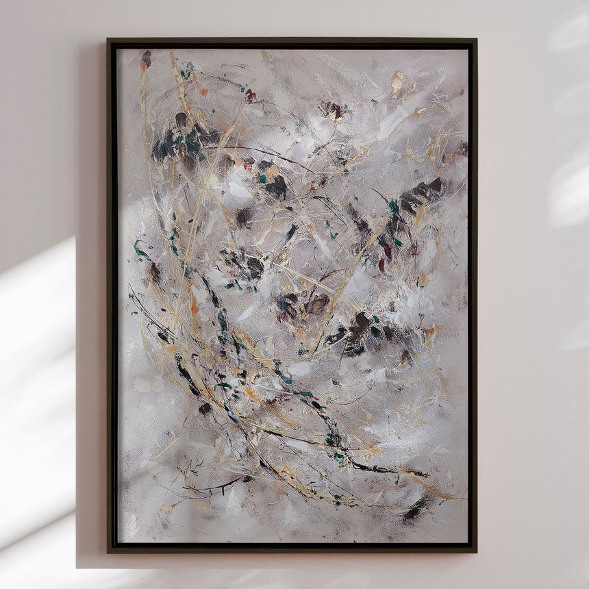 Håndlavet maleri med sort ramme - Dance of Dots - Mixed media