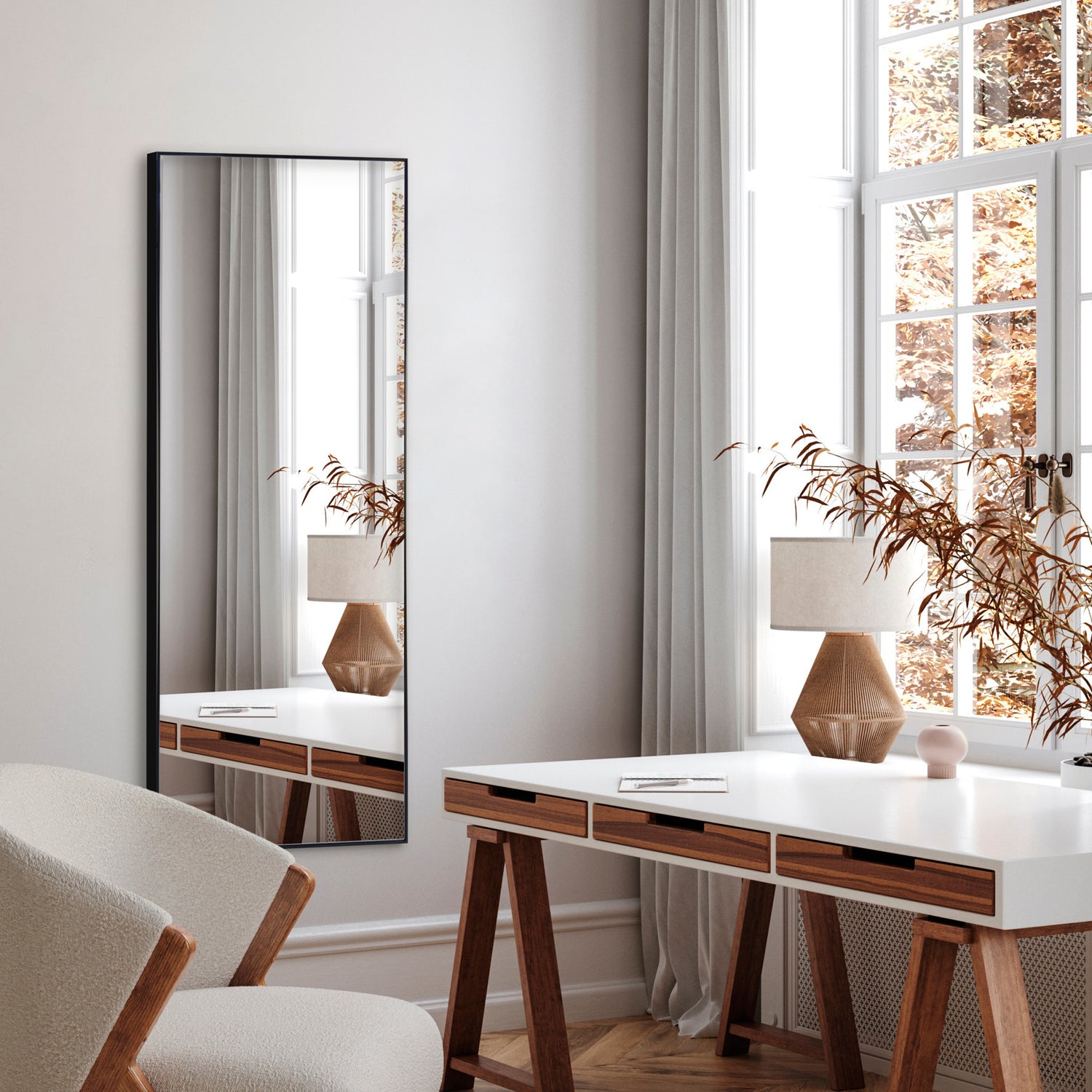 Aflangt spejl med sort ramme - Matt Black - Incado