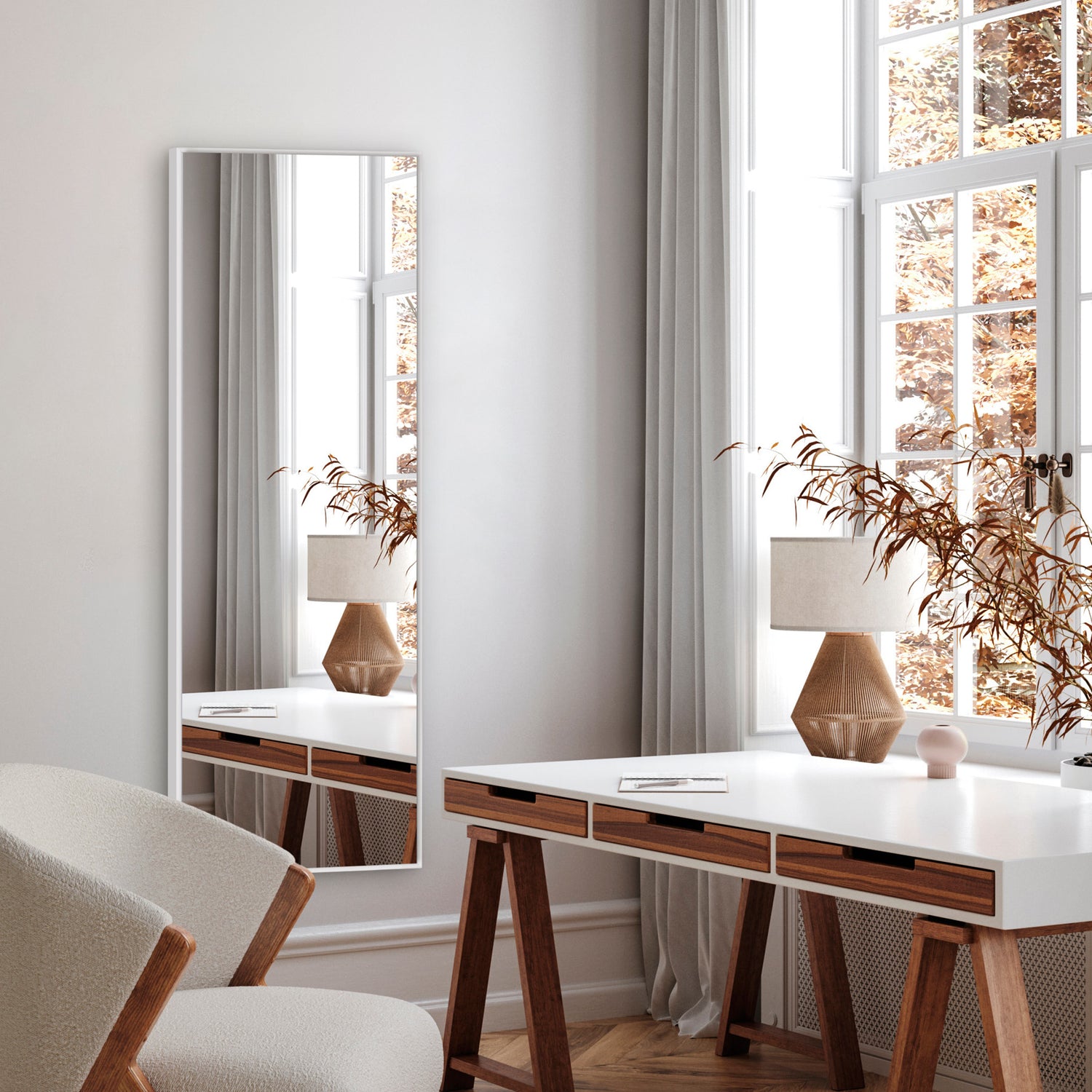 Aflangt spejl med hvid ramme - Minimalistisk - Incado
