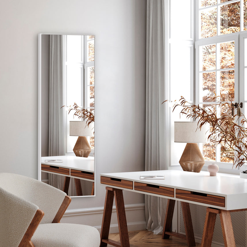 Aflangt spejl med hvid ramme - Minimalistisk - Incado