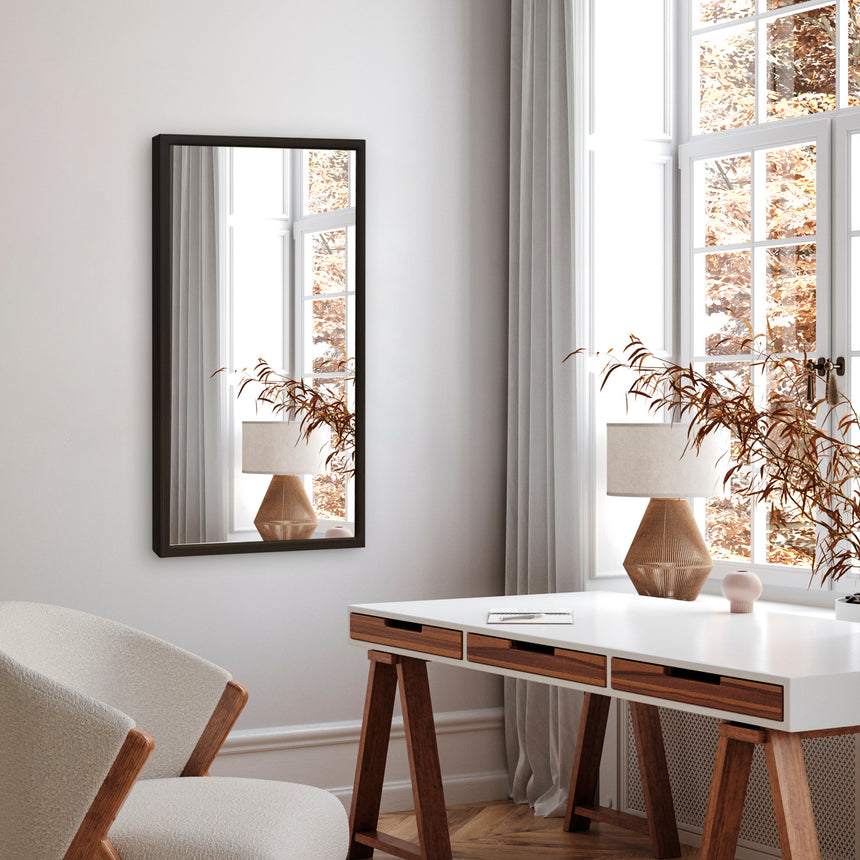 Aflangt spejl med bred sort træramme - Black Oak - Incado