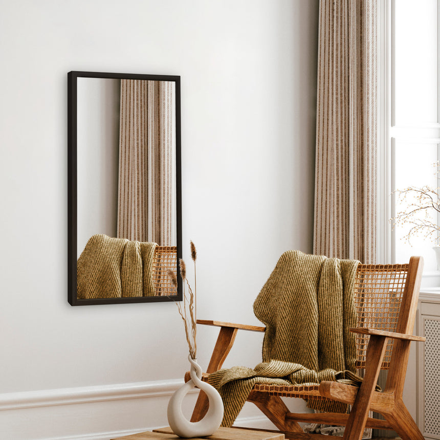 Aflangt spejl med bred sort træramme - Black Oak - Incado