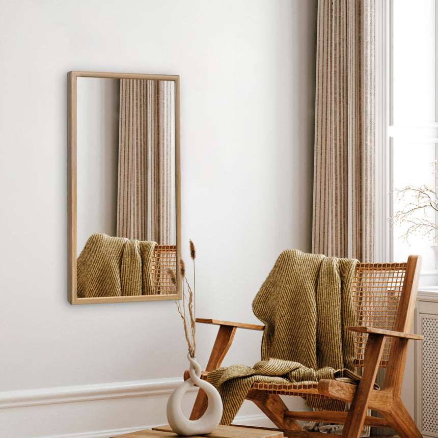 Aflangt spejl med bred træramme - Oak - Incado