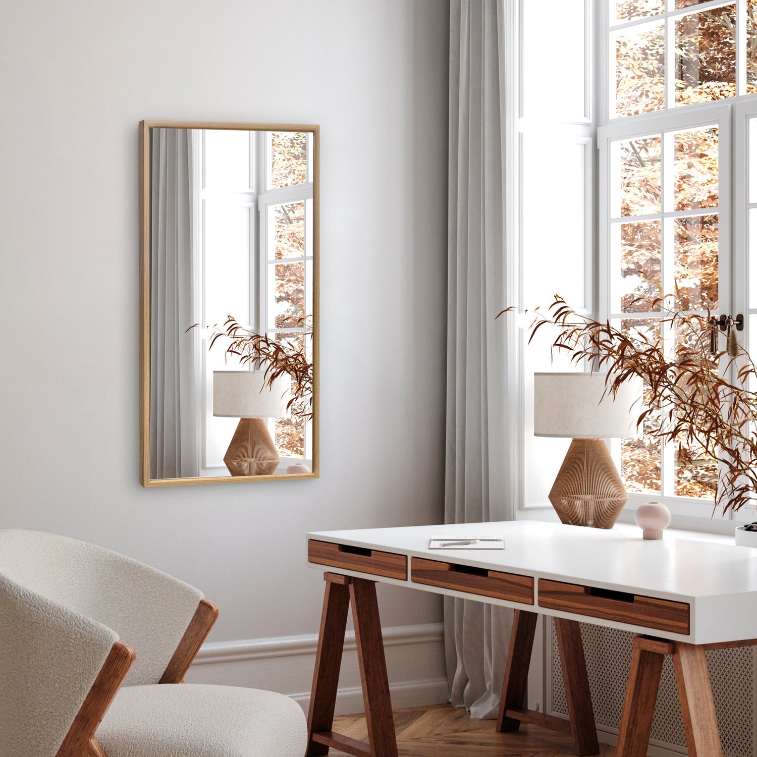 Aflangt spejl med smal træramme - Oak - Incado