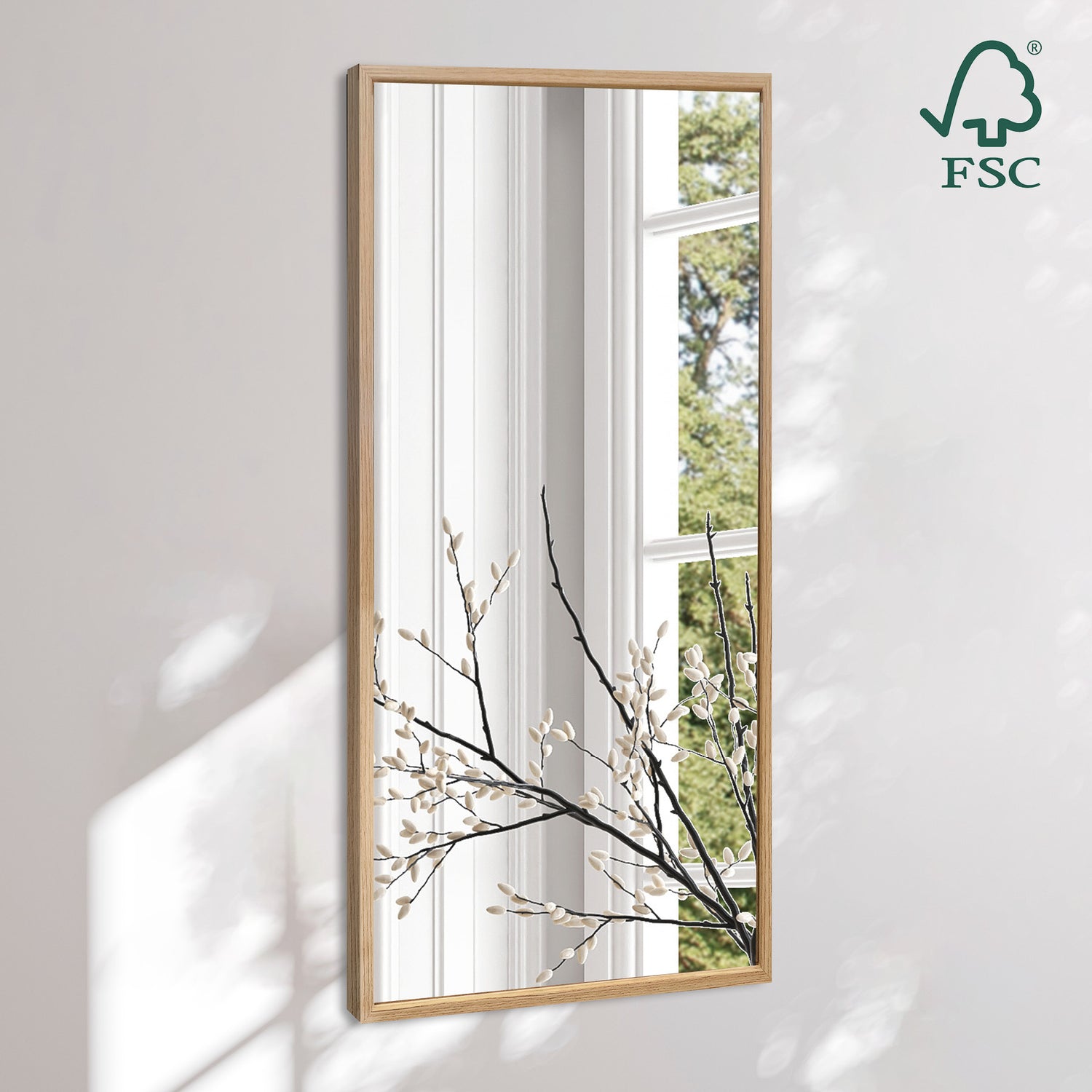 Aflangt spejl med smal træramme - Oak - Incado