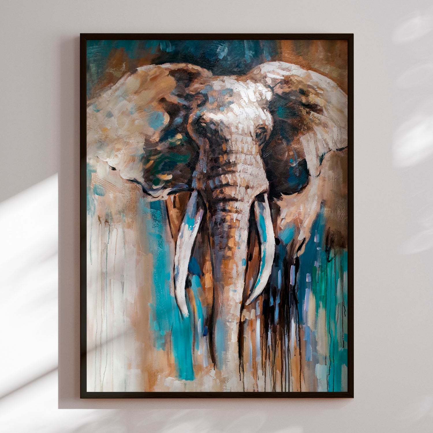 Håndlavet maleri med ramme - Mighty Elephant - Mixed media - Incado