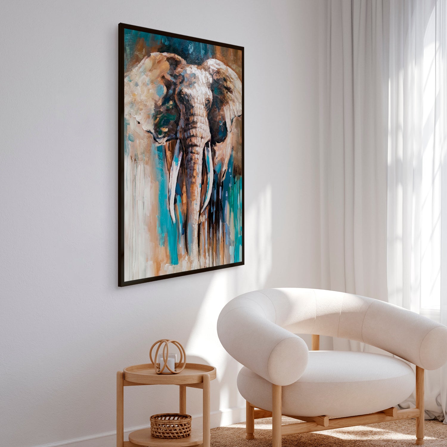 Håndlavet maleri med ramme - Mighty Elephant - Mixed media - Incado