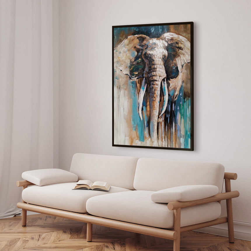 Håndlavet maleri med sort ramme - Mighty Elephant