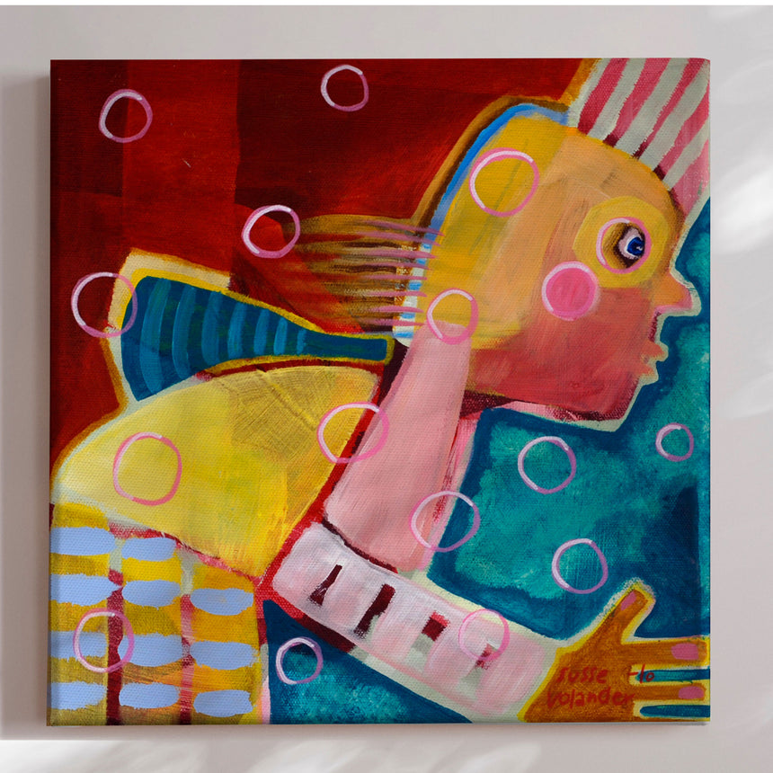 Lærredstryk - Man blowing soap - Susse Volander