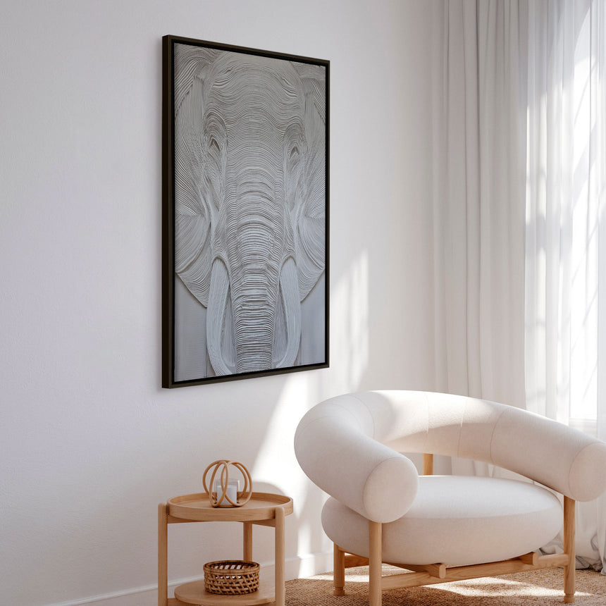 Håndlavet maleri med sort ramme - White Elephant - Mixed media