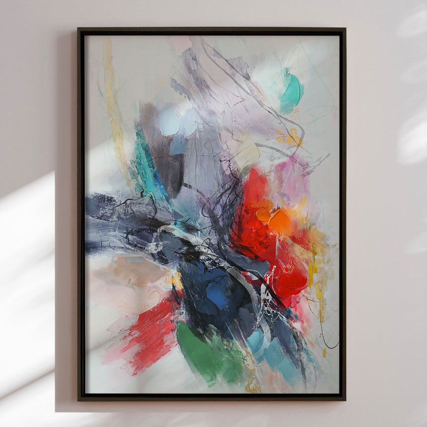Håndlavet maleri med sort ramme - Abstract Storm IV - Mixed media