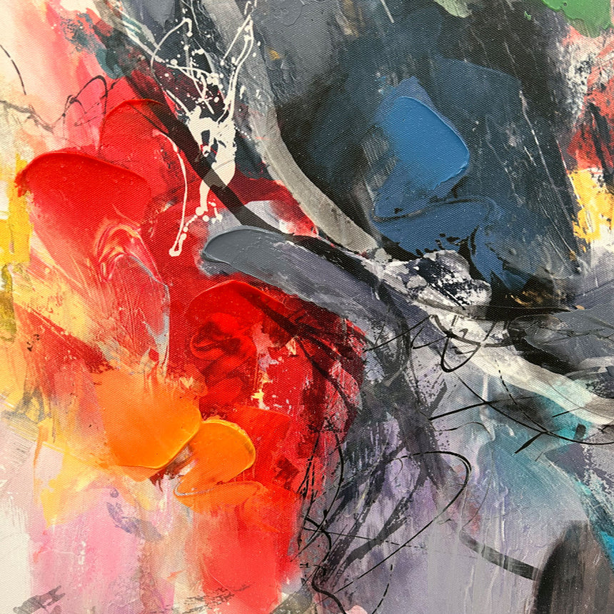 Håndlavet maleri med sort ramme - Abstract Storm IV - Mixed media