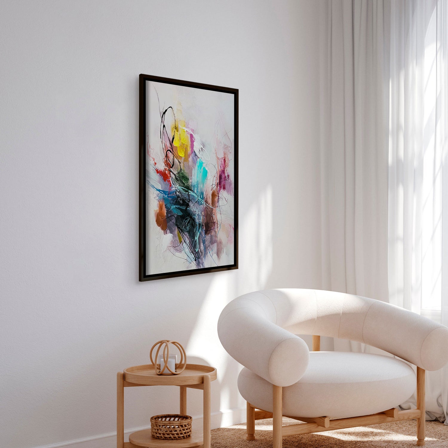 Håndlavet maleri med sort ramme - Abstract Storm II - Mixed media - Incado