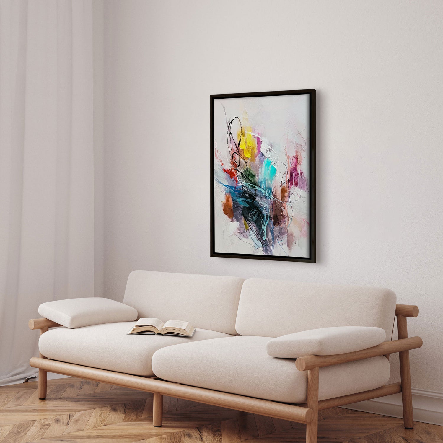 Håndlavet maleri med sort ramme - Abstract Storm II - Mixed media - Incado