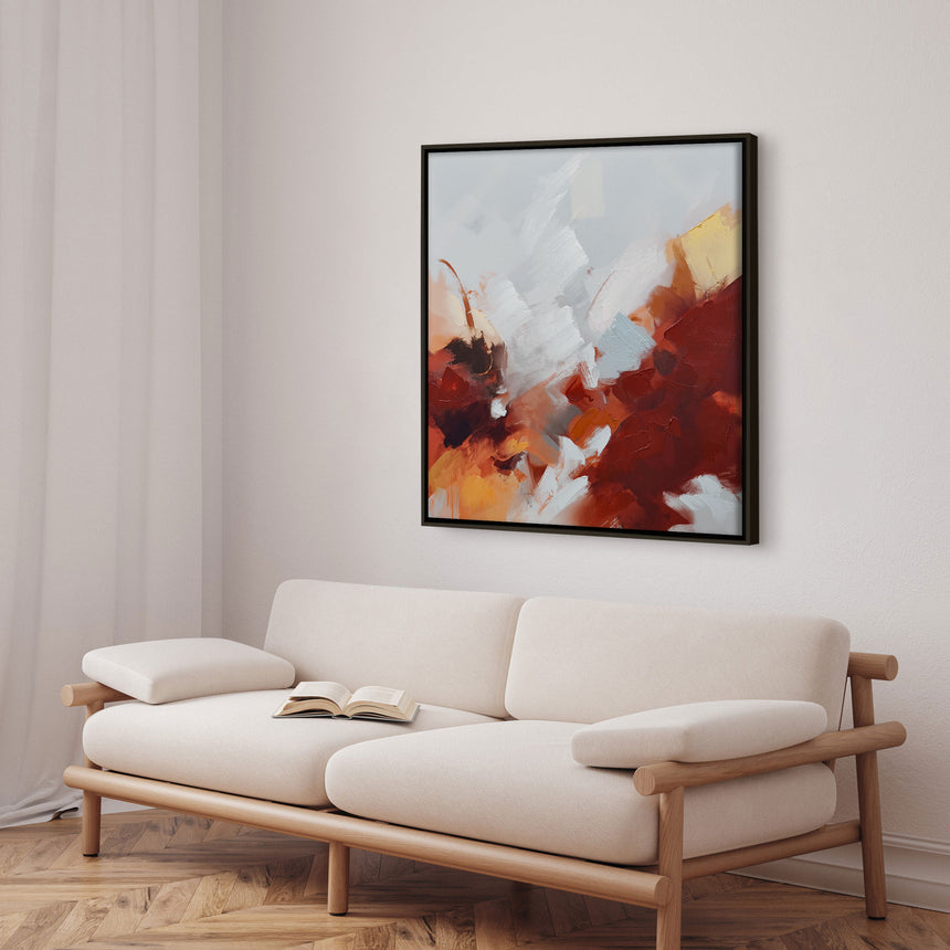 Håndlavet maleri med sort ramme - Red Motion II - Mixed media