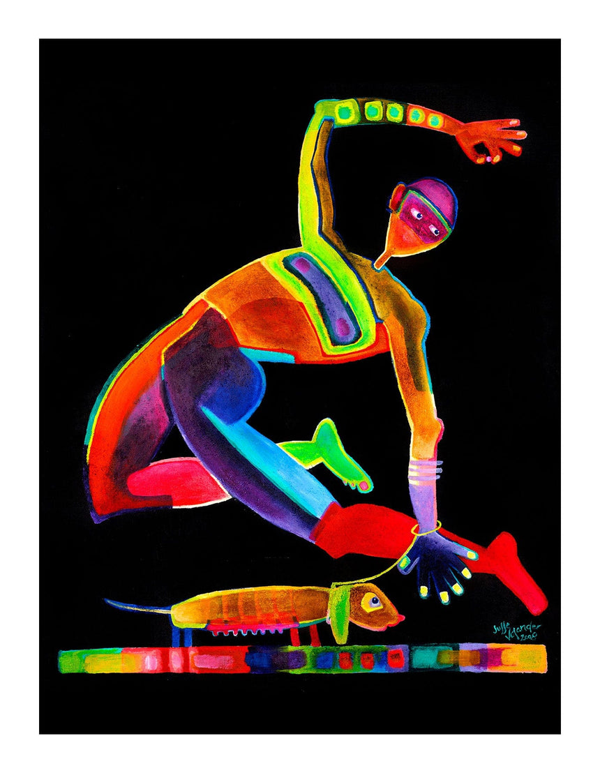 Lærredstryk - Dansende Mand Med Hund - Susse Volander - Incado