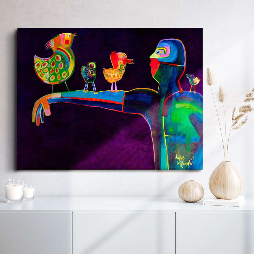 Lærredstryk - Man Speaking Birds - Susse Volander - Incado