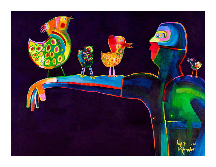 Lærredstryk - Man Speaking Birds - Susse Volander - Incado