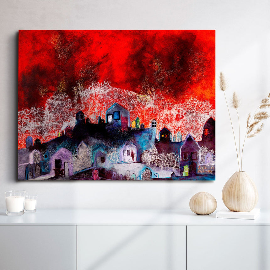 Lærredstryk - Landsbyen Sover - Susse Volander - Incado