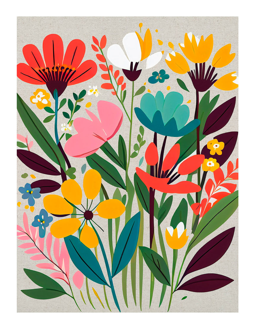 Hør lærredstryk - Colorful Flowers - Incado