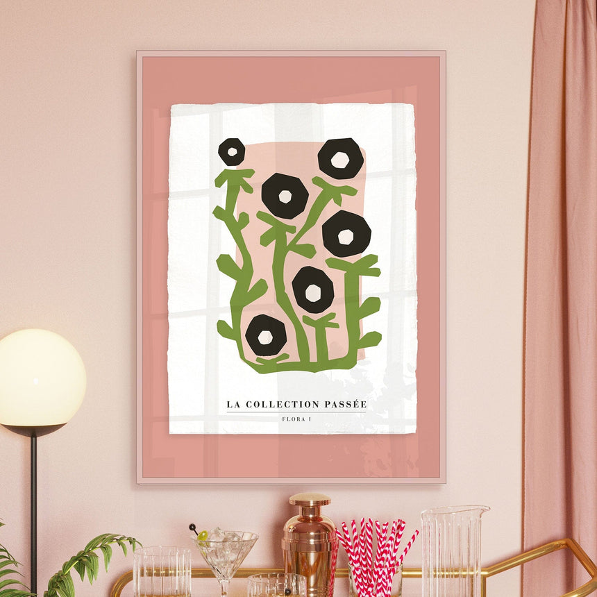 Luksus plakat med lyserød ramme - Flora I - Artist Paper - Incado