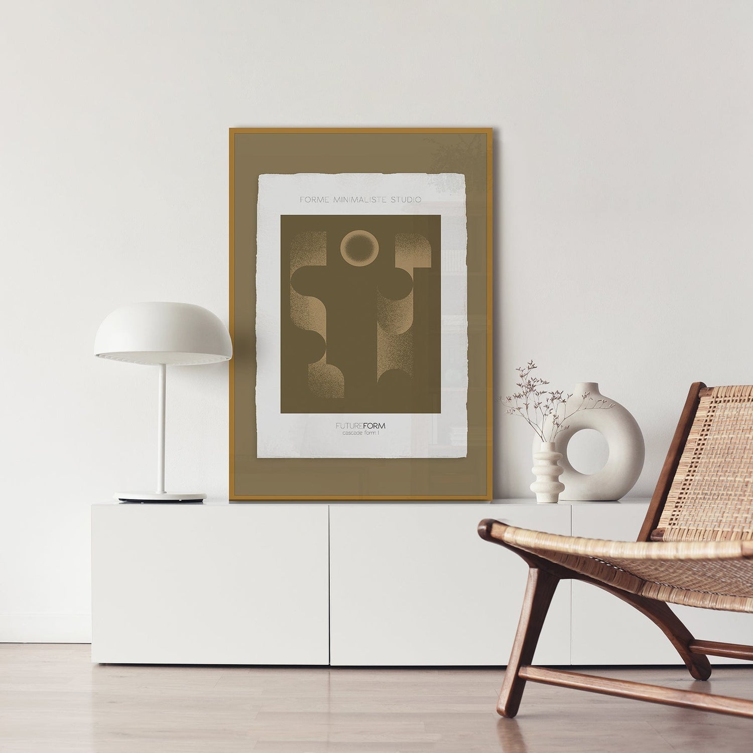 Luksus plakat med gul ramme - Cascade Form I - Artist Paper - Incado