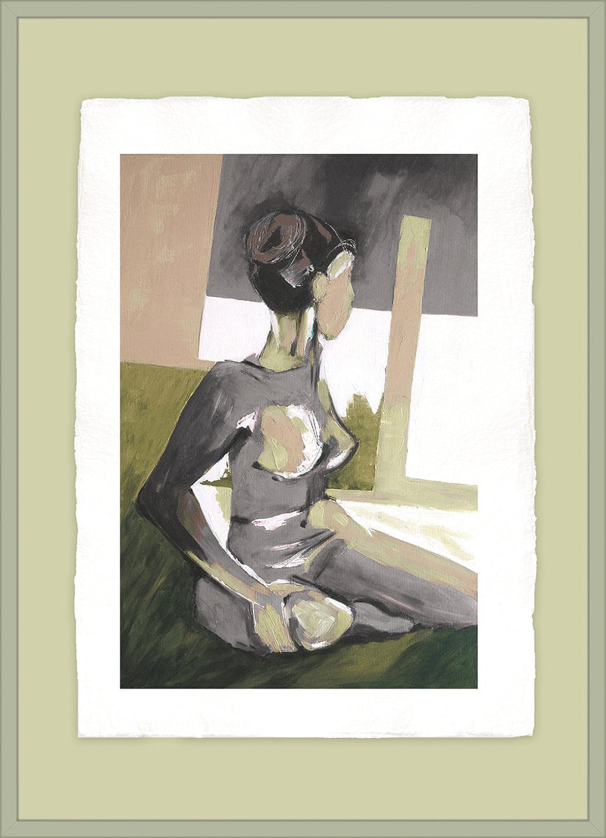 Luksus plakat med grøn ramme - Woman Sitting - Artist Paper - Incado