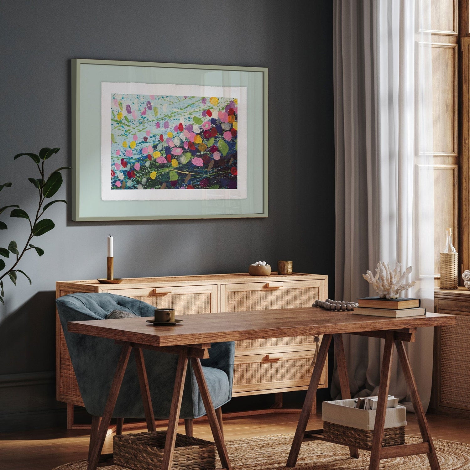 Luksus plakat med grøn ramme - Flower Meadow - Artist Paper - Incado