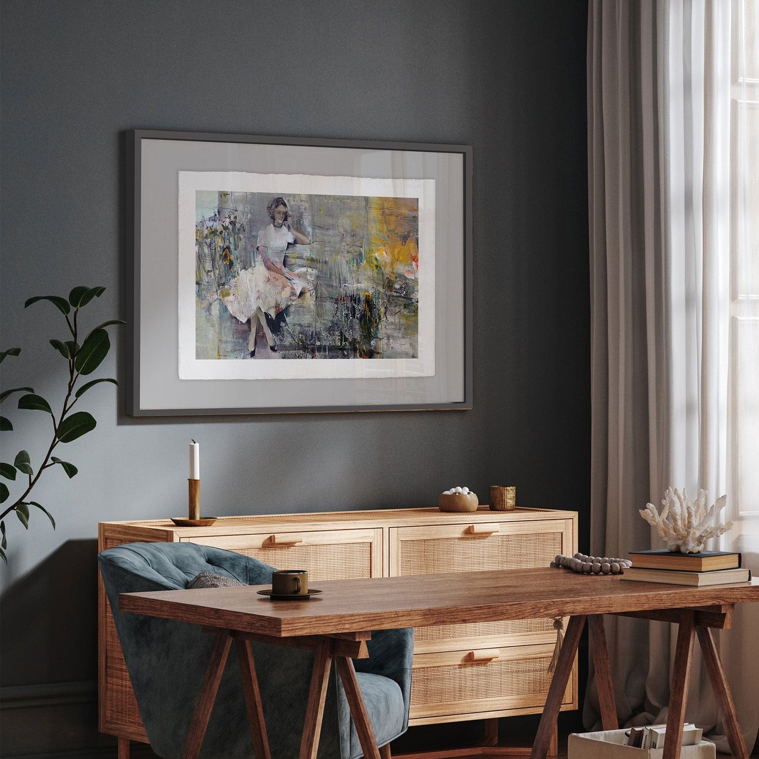 Luksus plakat med grå ramme - Thoughtful Woman - Artist Paper - Incado