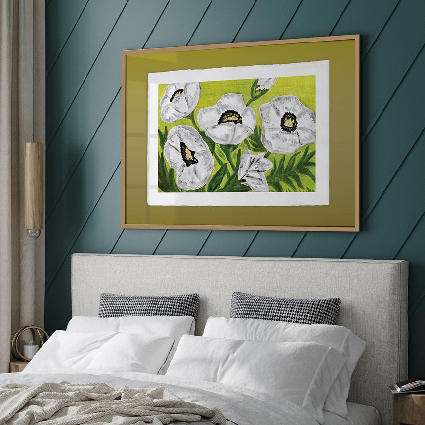 Luksus plakat med gul ramme - White Flowers - Artist Paper - Incado
