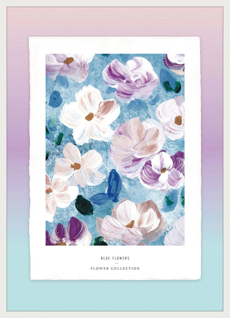 Luksus plakat med hvid ramme - Blue Flowers - Artist Paper - Incado