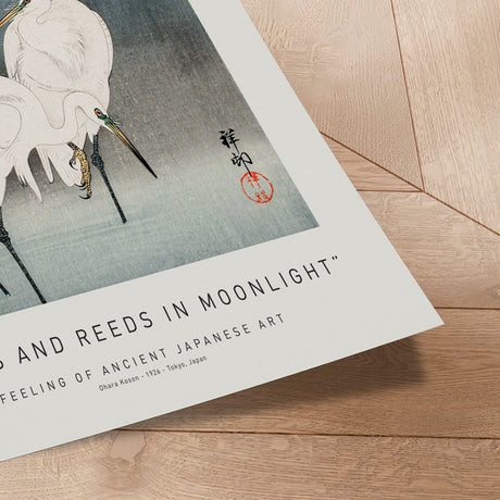 Plakat - Egrets And Reeds In Moonlight - Ancient Art