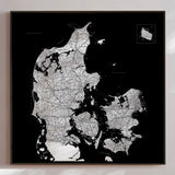 Danmarkskort - Black - Lærredstryk