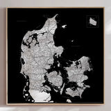 Danmarkskort - Black - Lærredstryk