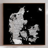 Danmarkskort - Black - Lærredstryk
