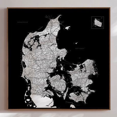Danmarkskort - Black - Lærredstryk