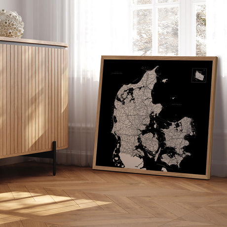 Danmarkskort - Black - Plakat - Incado