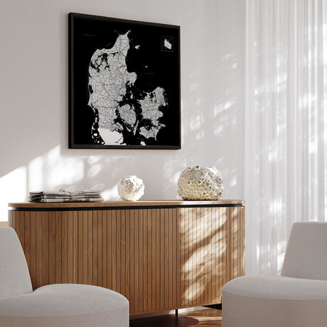 Danmarkskort i sort ramme - Black - Plakat - Incado
