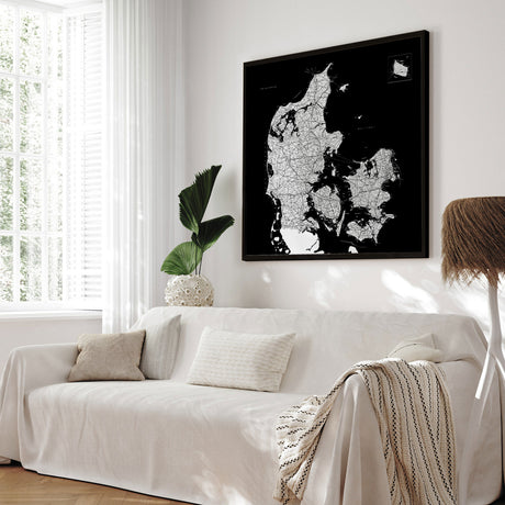Danmarkskort i sort ramme - Black - Plakat - Incado