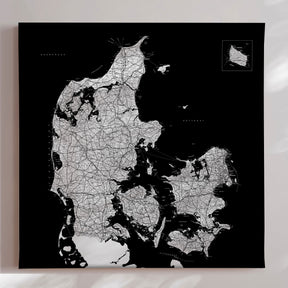 Danmarkskort - Black - Lærredstryk - Incado