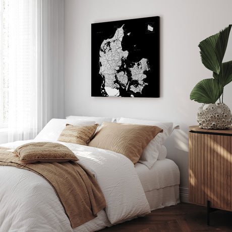 Danmarkskort - Black - Lærredstryk - Incado