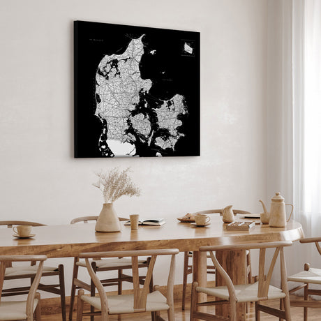 Danmarkskort - Black - Lærredstryk - Incado