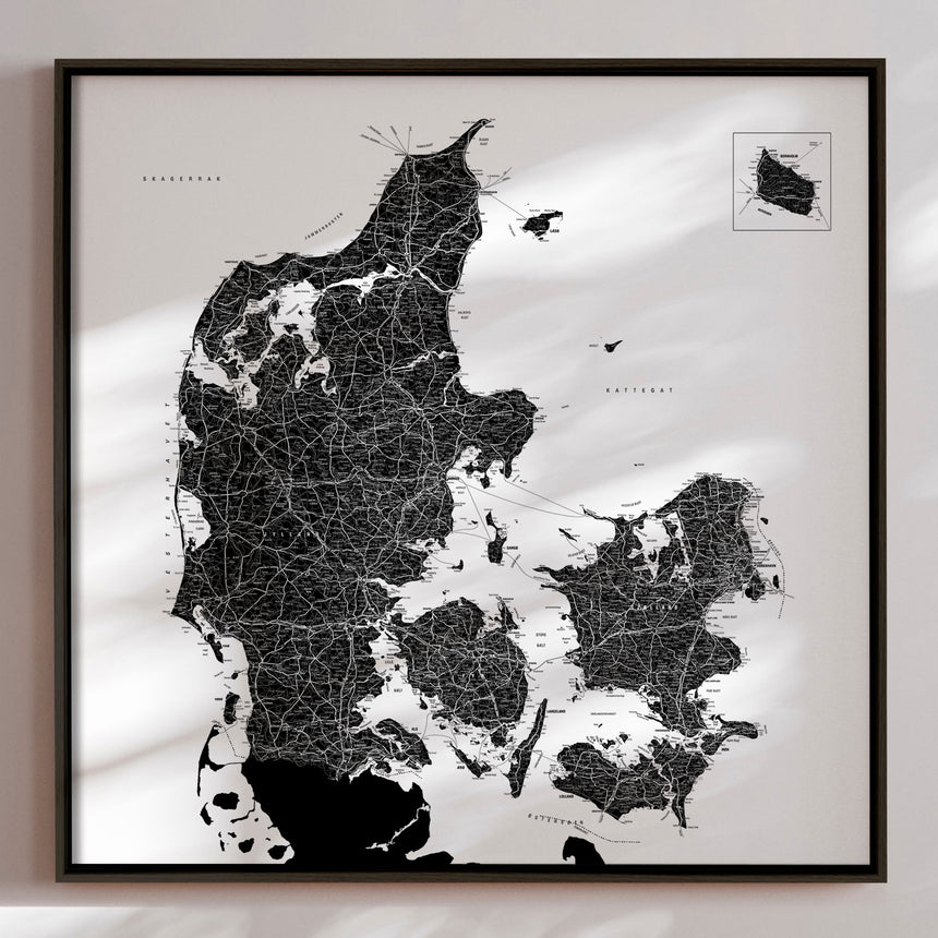Danmarkskort - White - Lærredstryk