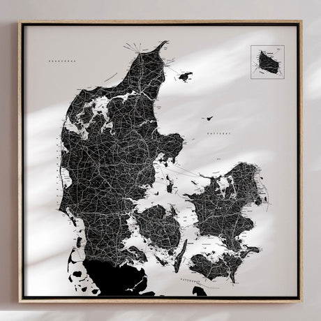 Danmarkskort - White - Lærredstryk