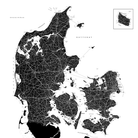 Danmarkort i sort ramme - White - Plakat - Incado