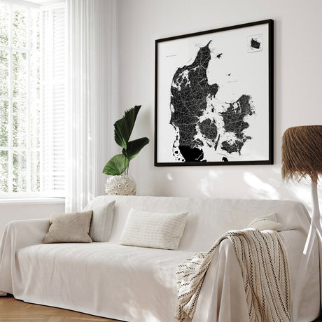 Danmarkskort i sort ramme - White - Plakat - Incado