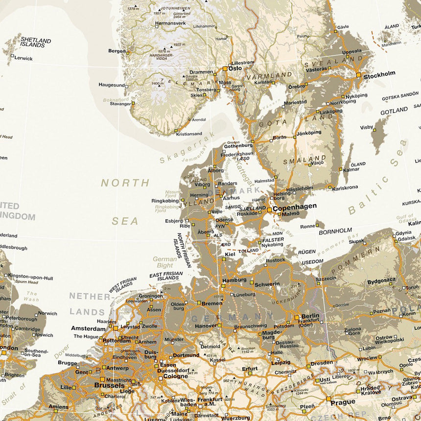 Europakort i egetræsramme - Vintage - Plakat - Incado