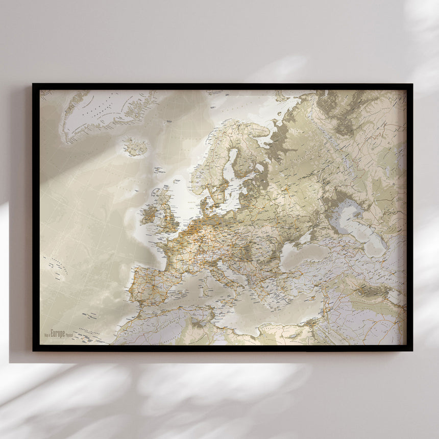 Europakort i sort ramme - Vintage - Plakat