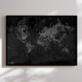 Verdenskort i sort ramme - Dark - Plakat - Incado