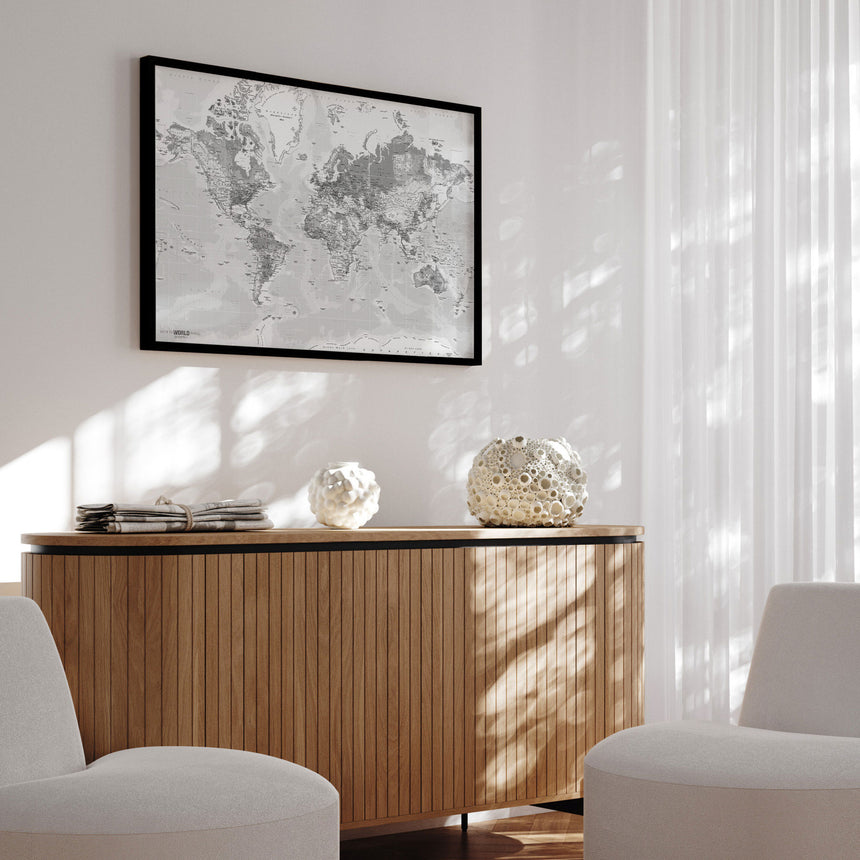 Verdenskort med sort ramme - Light - Plakat